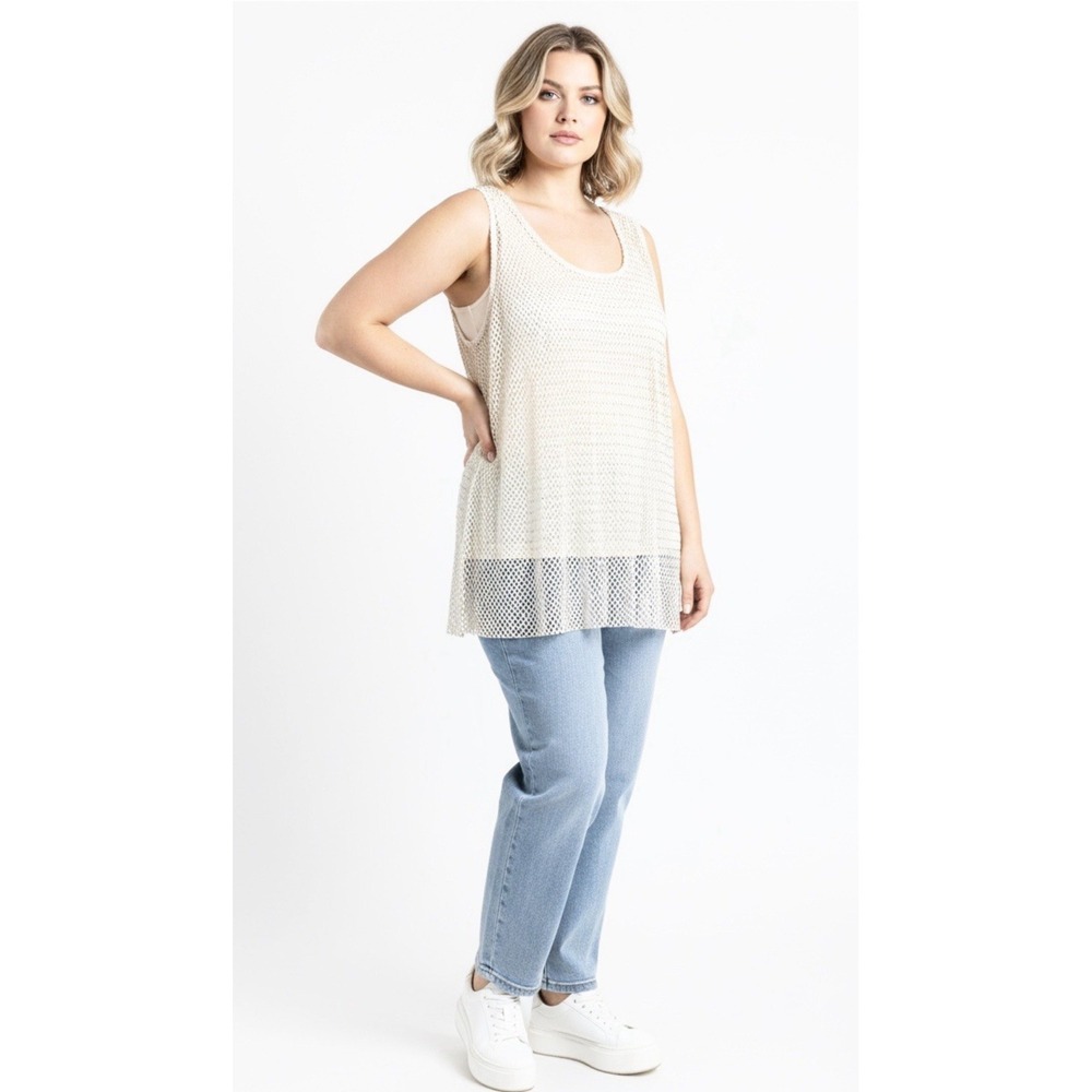 Maurices Mesh Rhinestone Tank Top‎ Womens Cream Plus Size 2X Sleeveless Layering